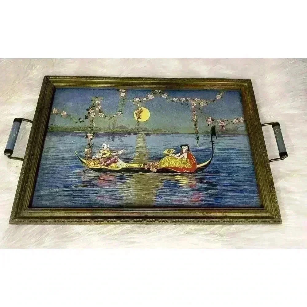 Antique Asian Geisha Girl Girls Tray with Handles